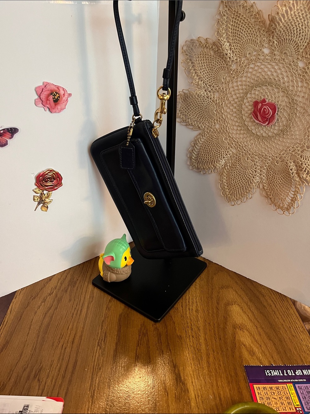 Coach NavyY2k Leather Turnlock Wristlet Bag - Gold Hardware